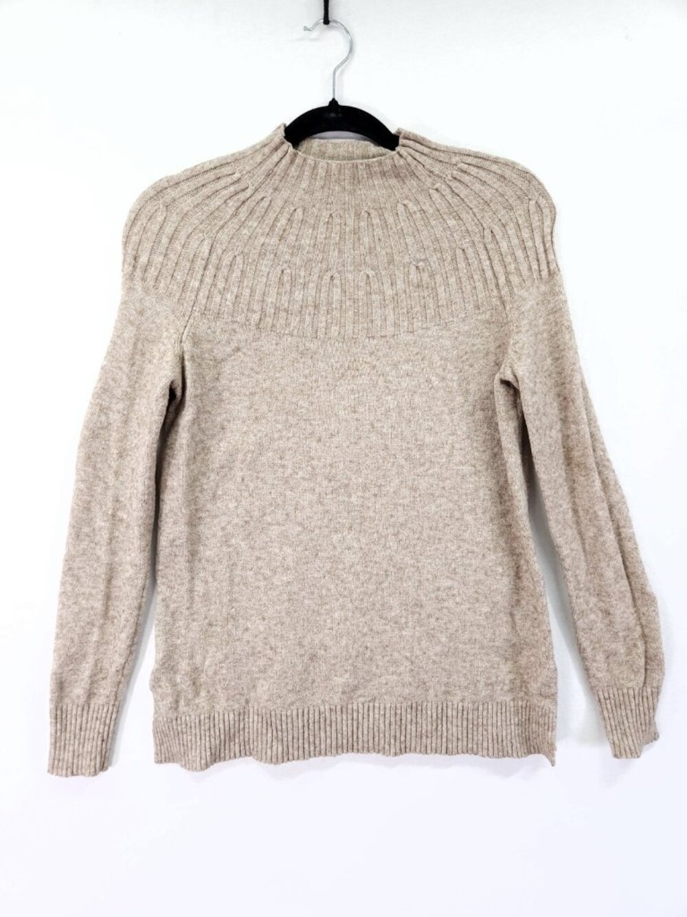 By Anthropologie Beige High Neck Sweater XS Minimalist Knit Pullover Top